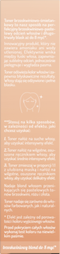 Opis tonera do włosów OnlyBio Hair in Balance na jasnobrzoskwiniowym tle, z ikoną głowy z włosami.