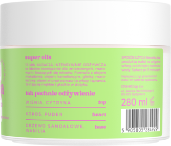 Tył białego słoika maski do włosów suchych OnlyBio Odżywienie, zielona etykieta, 280 ml.