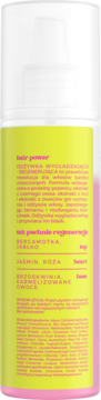 Tył białej butelki OnlyBio Hair Cycling odżywki bez spłukiwania, żółta etykieta z różowym opisem.