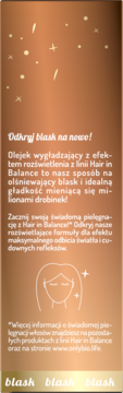 Pionowy banner OnlyBio Hair in Balance: miedziane tło, tekst o olejku wygładzającym i ikoną lśniących włosów.
