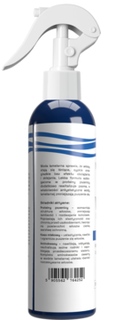 Tył butelki Mysterium Woda lamelarna ekspresowa odżywka do włosów, niebieski spray z etykietą, tekstem i kodem.