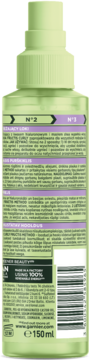 Tył jasnozielonej butelki sprayu Garnier Fructis Curls Method 150ml z etykietą i kodem EAN.