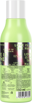 Tył zielonej butelki so!flow serum wygładzającego do włosów z efektem botoksu, 150 ml. Widoczny skład i kod.