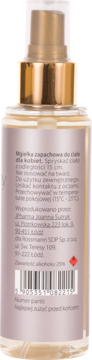 Tył butelki Scent of Beauty No2 mgiełki zapachowej, przezroczysta, złoty atomizer, etykieta z polskimi informacjami.