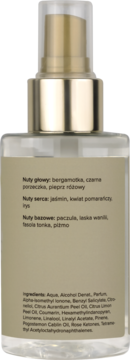Tył szklanej butelki Scent of Beauty No2 125ml mgiełki, widoczna jasnozłota etykieta ze składem i nutami.