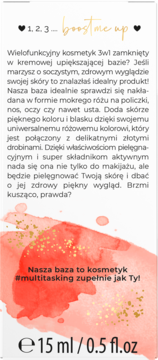 Bielenda Boost me up Color Drops, upiększająca baza do twarzy z złotymi drobinkami, białe opakowanie, widok z przodu.