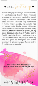 Bielenda Boost me up Color Drops, białe opakowanie z różowo-złotym wzorem. Baza do twarzy dopasowująca kolor do pH. Widok przód.