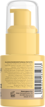 Tył beżowego kremu BB SPF 50 Stars from the stars Safe Space z pompką, widoczne składniki i info producenta.