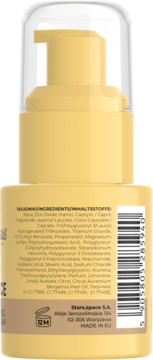 Tył beżowej butelki Stars.space BB cream SPF 50, odcień 05 sunny. Widoczna lista składników i kod kreskowy.