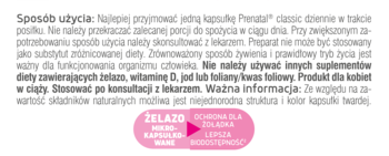 Instrukcja użycia Prenatal Classic, tekst w języku polskim z grafiką Żelazo mikro-kapsułkowane i ochrona żołądka.