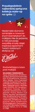 Rozświetlająca baza pod makijaż E.Wedel Ptasie Mleczko® w czerwono-niebieskim opakowaniu z grafiką czekolady, przód.
