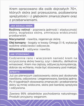 Krem 70+ z roślinnym retinolem na zmarszczki i przebarwienia. Nawilża, ujędrnia suchą skórę dojrzałą.