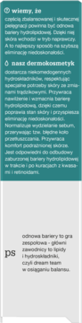 Grafika informacyjna o dermokosmetyku odbudowującym barierę hydrolipidową, normalizującym sebum i niwelującym niedoskonałości.
