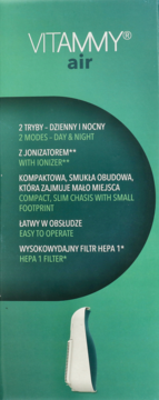 VITAMMY Air ,oczyszczacz powietrza z jonizatorem i wysokowydajnym filtrem HEPA 1,lewa