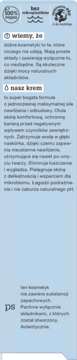 Jasnoniebieska etykieta kremu: 100% naturalny, nawilżający, bez mikroplastiku i zapachu.