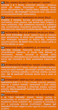 Pomarańczowe tło z białymi instrukcjami użycia żelu L'Oréal Men Expert 2w1 do brody i skóry.