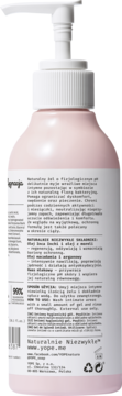Tył różowej butelki Yope z białym pompką, naturalny żel do higieny intymnej z pH fizjologicznym, etykieta PL.