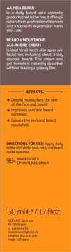 Krem AA Men Beard All-in-One 50ml, brązowo-pomarańczowe opakowanie z białym tekstem, widok z przodu.