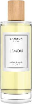 Chanson D'Eau Lemon damska woda toaletowa w szklanej butelce, jasny płyn, drewniana zakrętka, widok z przodu.