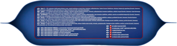 Ozdobny, ciemnoniebieski panel Finish Quantum All in 1 z drobnym białym tekstem, widok z przodu.