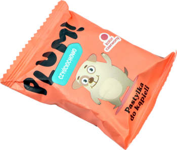 Pomarańczowa pastylka do kąpieli Plum! Czyściochowo dla dzieci z chomikiem, widok pod kątem.