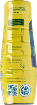 Bok żółtej butelki koncentratu SodaStream Lipton Lemon Ice Tea z polskimi instrukcjami przygotowania napoju.