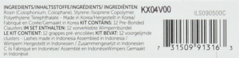 Tył opakowania imPRESS rzęs. Widoczne składniki, informacja o 12 klastrach i kod kreskowy produktu.