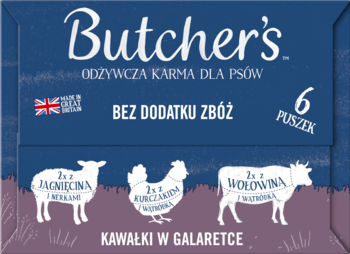 BUTCHER'S ,pełnoporcjowa karma dla psa, odżywcza, w formie kawałków w galaretce,lewa