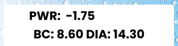 Miesięczne soczewki Simple Vue Plus z parametrami: PWR -1.75, BC 8.60, DIA 14.30, wyraźny tekst.