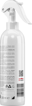 Biała butelka Seboradin FORTE odżywki wzmacniającej do włosów w sprayu, widok z tyłu z triggerem, 200 ml.
