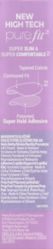 Różowe opakowanie PureFit High Tech Super Slim, z diagramem Tapered Cuticle i Patented Super Hold Adhesive.