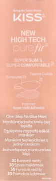Różowe opakowanie sztucznych paznokci KISS Pure Fit, high tech, super slim i bez kleju, 30 sztuk.