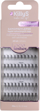 Killys Love Lashes samoprzylepne kępki sztucznych rzęs, miks 8, 10, 12 mm, w otwartym różowym opakowaniu.