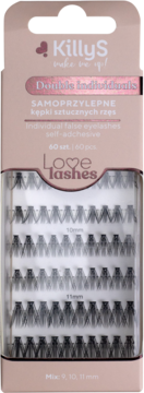 Różowe opakowanie samoprzylepnych kępek rzęs KillyS Love Lashes, 60 sztuk 9, 10, 11 mm, widok z przodu.