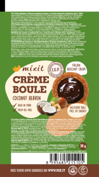 MIXIT Creme Boule ,ciastko daktylowo-kokosowe z kremem orzechowo-czekoladowym, Coconut Heaven,lewa