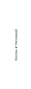 Ziaja Kozie Mleko: Fragment etykiety z pionowym napisem "Mleczna Przyjemność" i ikona głowy krowy na białym tle.