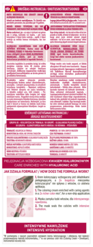 Ulotka produktu: pielęgnacja z kwasem hialuronowym. Sekcja „Jak działa formuła?” z dwoma diagramami.