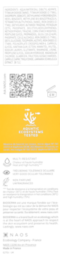 Tył opakowania kremu Photoderm M SPF 50+ Golden. Widoczne składniki, kod QR i logo Aquatic Ecosystems.