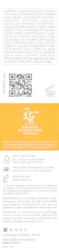 Tył opakowania Bioderma Photoderm Aquafluide SPF 50+, składniki, QR kod, certyfikaty NAOS i ekologiczne testy.