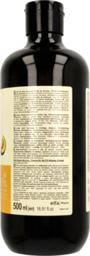 Tył butelki żelu Green Pharmacy z kurkumą i dynią, widoczne etykiety z opisem i pojemnością 500 ml.