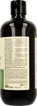 Tył ciemnej butelki żelu Green Pharmacy Werbena i Cytryna 500 ml, widoczna biała etykieta z opisem.