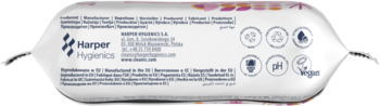 Białe opakowanie chusteczek intymnych Harper Hygienics Cleanic Soft ULTRA, tył z czytelnym opisem.