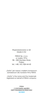 Tekst informacyjny na białym tle: dane firmy FERAX, kontakt, siedziba i certyfikat ISO 9001.