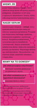 Różowa etykieta serum Tołpa Clinical Boosts Retinal 0,1%, z białym tekstem informującym o składzie i działaniu.