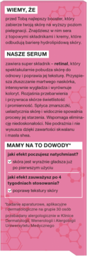 Różowe opakowanie serum Tołpa Clinical Retinal Light 0,05%, tył z informacjami o składzie i efektach.