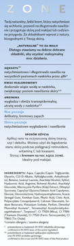 Tył opakowania kremu-żelu Aqua Zone z informacjami o składnikach (Aquaxyl, kwas hialuronowy) na jasnym tle.