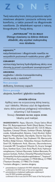 Tył opakowania nawilżającego kremu ZONE, z pełną listą składników i instrukcją użycia na niebieskim tle.