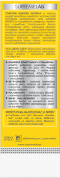 Tył etykiety emulsji do mycia Bielenda Supremelab Barrier Renew z opisem składników i zastosowania.