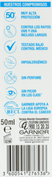 GARNIER DELIAL AMBRE SOLAIRE Sensitive Advanced ,krem do twarzy  SPF50+,lewa