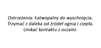 Ostrzeżenie dla Stronger With You: łatwopalny, unikać ognia i kontaktu z oczami. Tekst na białym tle.